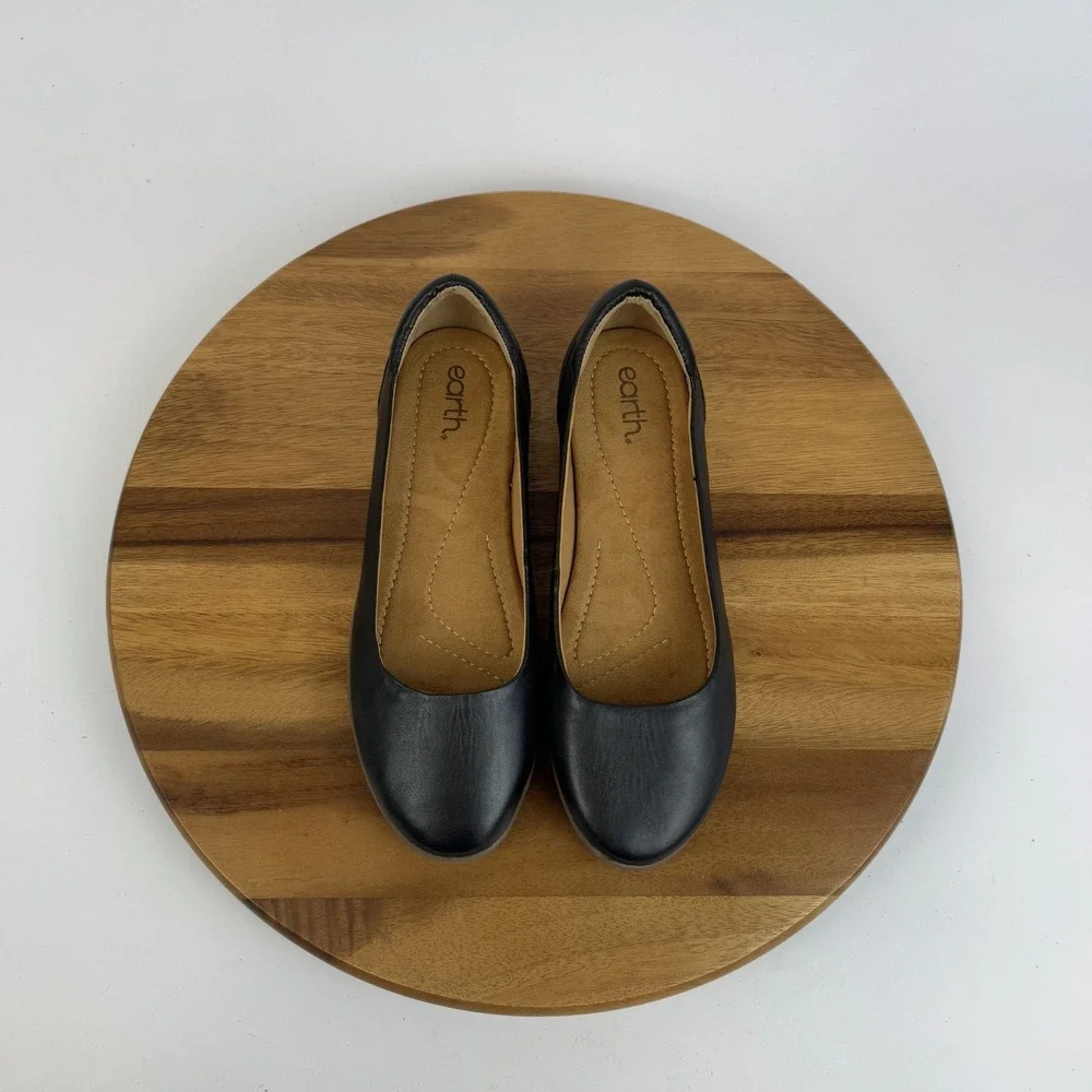 New Womens Earth Landen Black Leather Comfort Formal Ballet Flats Shoe Size 10 W